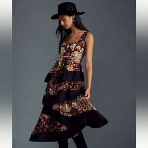 Anthropologie Square Neck Tiered Midi Dress